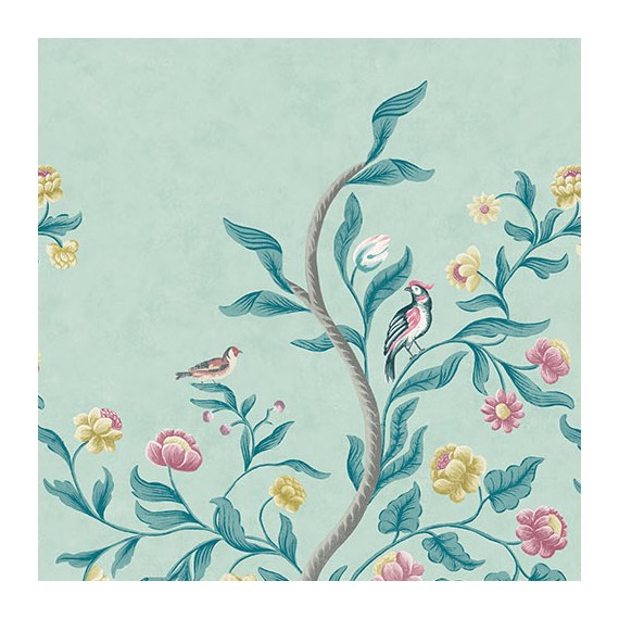 Papier peint floral et végétal Mandalay  - Little Greene | Bleu Tortue